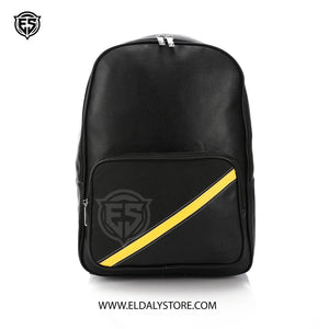 Fendi Black Pebbled Leather Backpack with Diagonal Yellow Stripe