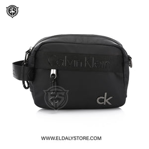 Calvin Klein Jeans Black Crossbody Bag with Embossed Logo Strap