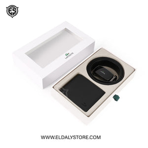 Lacoste Men’s Executive Set – Textured Leather Bi-Fold Wallet & Automatic Buckle Belt