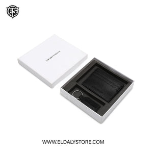 Emporio Armani Pebbled Leather Card Holder & Keychain Set