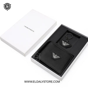 Emporio Armani Textured Wallet & Keychain Set