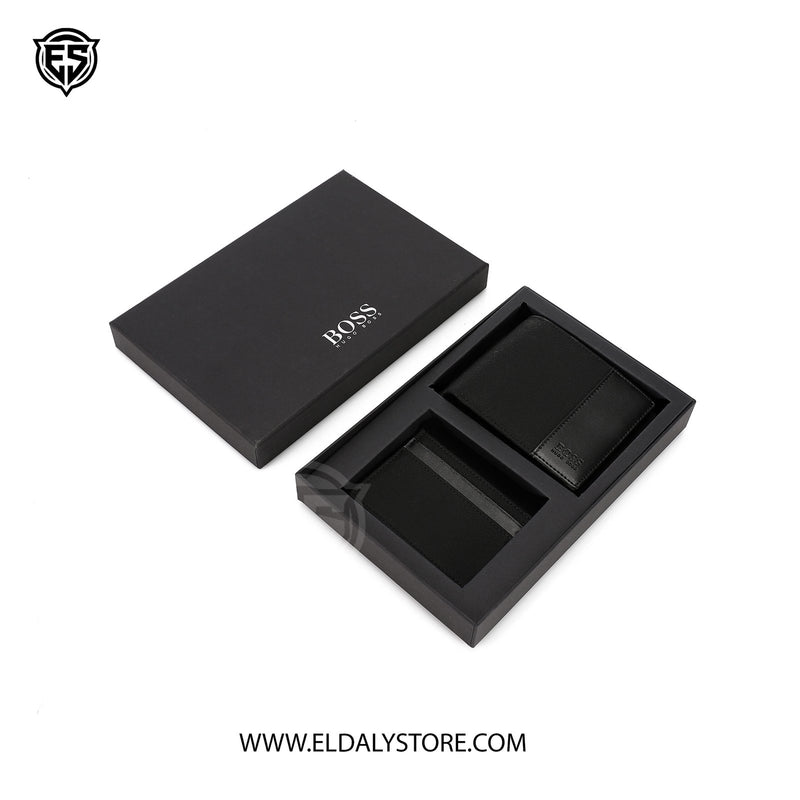 BOSS Textured Leather Bifold Wallet & Card Holder Set