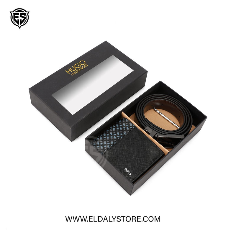 Hugo Boss Leather Belt and Wallet Essentials Set