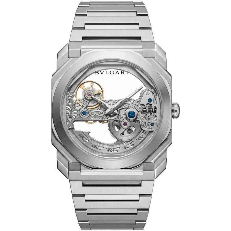 Bvlgari Men’s Octo Skeleton Dial Silver-Tone Metal Watch