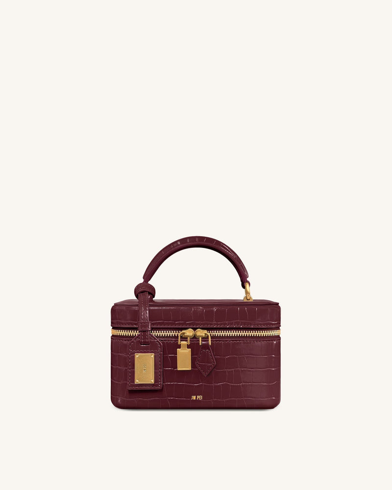 JW PEI Cleo Box Shape Top Handle Bag - Claret Croc