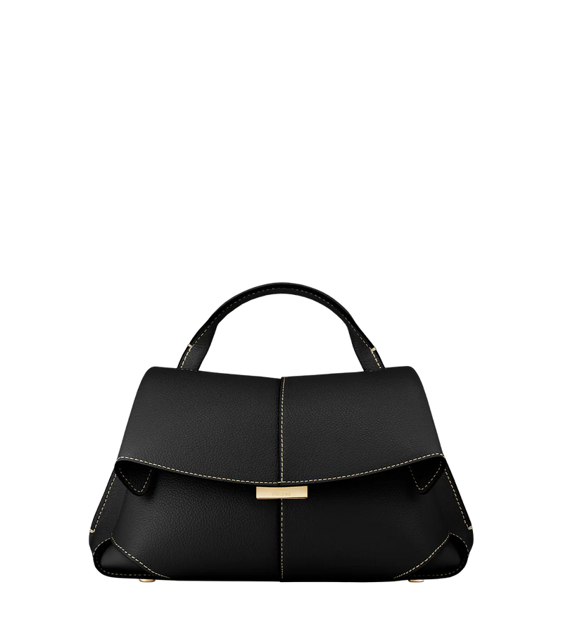 Polène Mokki Mini Edition Textured Black with Ecru Stitching