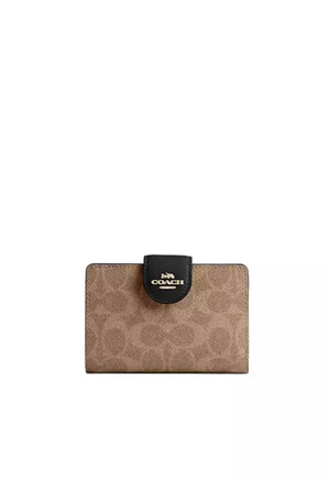 Coach Medium Corner Zip Wallet In Signature Canvas in tan black