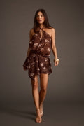 Leah Mocha Floral Micro Mini Dress