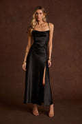 Natalia Black Satin Maxi Dress