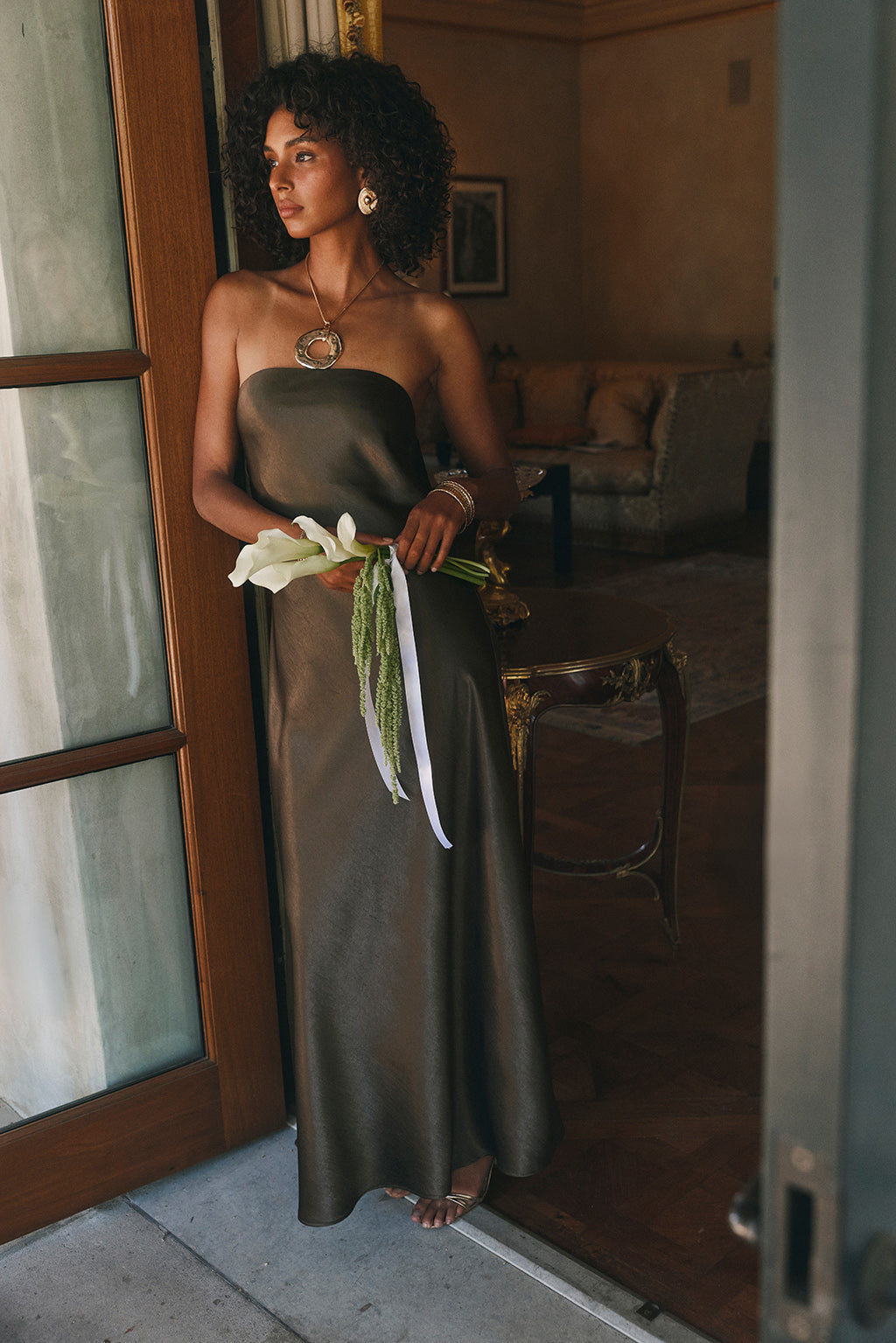Natalia Truffle Strapless Maxi Dress