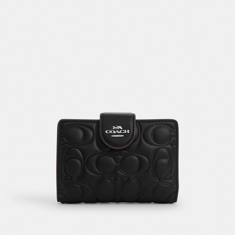 Medium Corner Zip Wallet With Signature Leather – Silver/Black