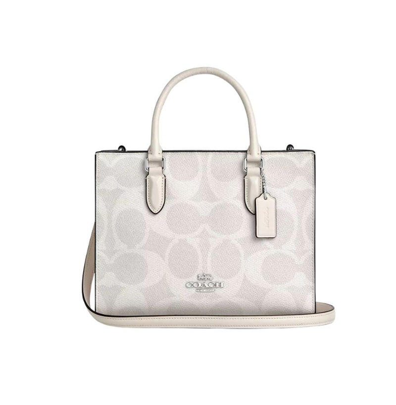 Coach Maggie Small Tote Bag In Blocked Signature Canvas White Chalk